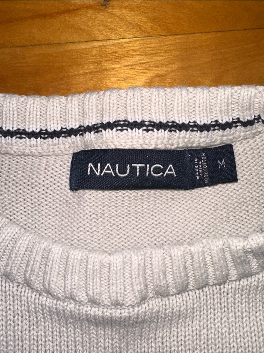 Nautica Mens M Fair Isle Sweater Gray Black 100% Cotton Nordic Crewneck - Picture 2 of 8